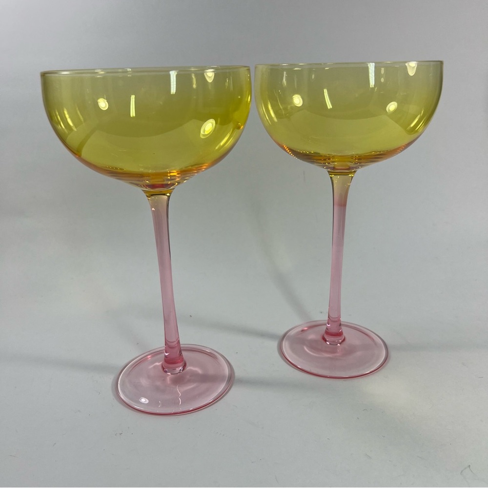 Pair Of Two Tone Pink and Yellow Coupe Glasses